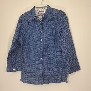 Tizzie Blue Geometric Cotton Shirt, Size Large